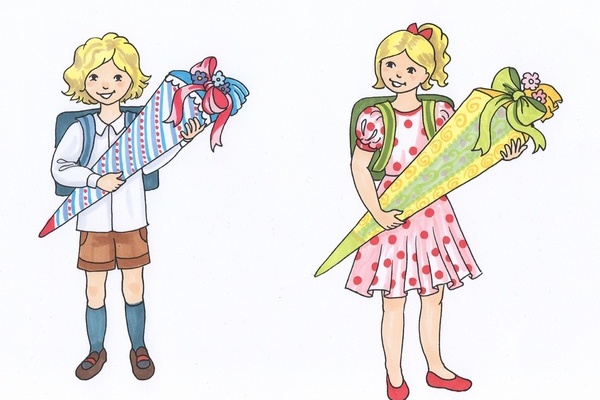 Junge und M&auml;dchen mit Schult&uuml;te 