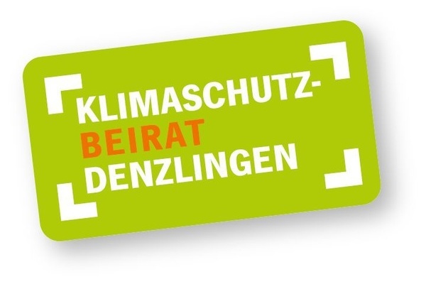 Logo Klimaschutzbeirat Denzlingen in wei&szlig;-oranger Schrift auf gr&uuml;nem Hintergrund