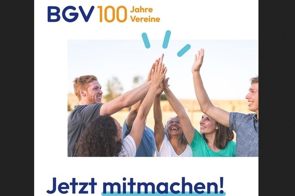 BGV 100 Jahre Vereine Jetzt mitmachen - Sechs fröhliche Menschen, die sich feierlich abklatschen