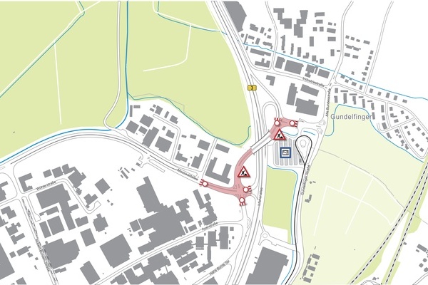 Grafik Sperrung Knotenpunkt Freiburg Nord / Anschluss Gundelfingen Süd Grafik Sperrung Knotenpunkt Freiburg Nord / Anschluss Gundelfingen Süd