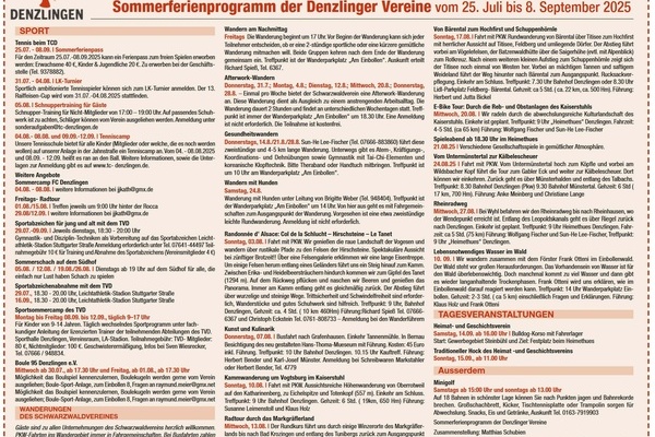 Screenshot des Sommerferienprogramms der Denzlinger Vereine