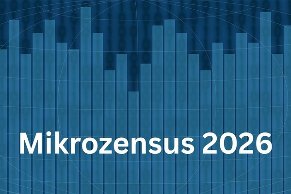 Blauer Hintergrund wei&szlig;e Schrift: Mikrozensus 2026