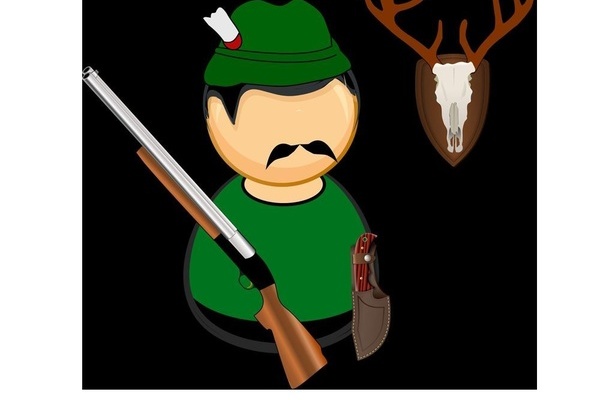 gezeichneter J&auml;ger mit gr&uuml;ner Kleidung und Gewehr in der Hand