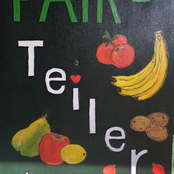 Hinweisschild zum Standort des Fair-Teilers mit Obst und Gemüse