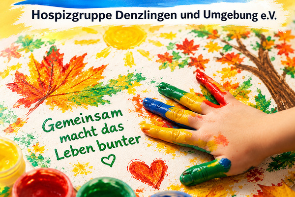 Fingerfabenbild mit Hand und Logo der Hospizgruppe